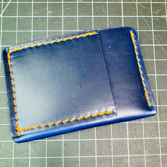 Ultra slim wallet minimalist travel -Horween (American leather) blue & orange - Picture 2 of 9